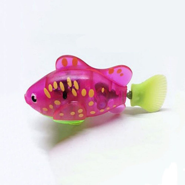 "Bunte, leuchtende Fisch-Spielzeuge in einem Glas, die lebensechte Bewegungen zeigen und das Jagdverhalten stimulieren."