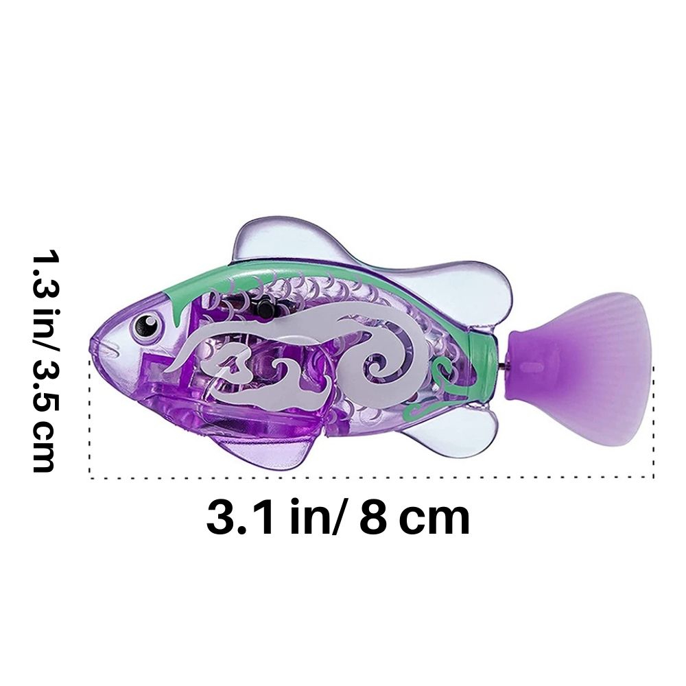 "Bunte, leuchtende Fisch-Spielzeuge in einem Glas, die lebensechte Bewegungen zeigen und das Jagdverhalten stimulieren."