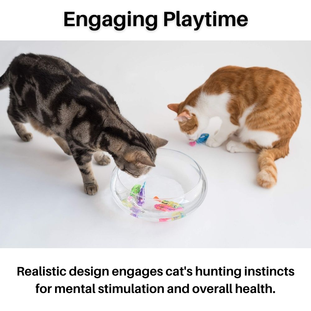 "Bunte, leuchtende Fisch-Spielzeuge in einem Glas, die lebensechte Bewegungen zeigen und das Jagdverhalten stimulieren."