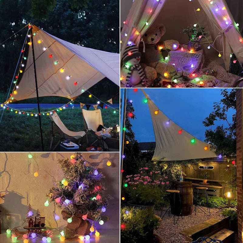 "Bunte, wetterfeste, solarbetriebene LED-Lichterkette für den Außenbereich zur festlichen, energiesparenden Beleuchtung."
