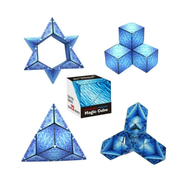 "Bunter, magnetischer Zauberwürfel als vielseitiges Puzzle-Spielzeug in verschiedenen Formen und Farben dargestellt."