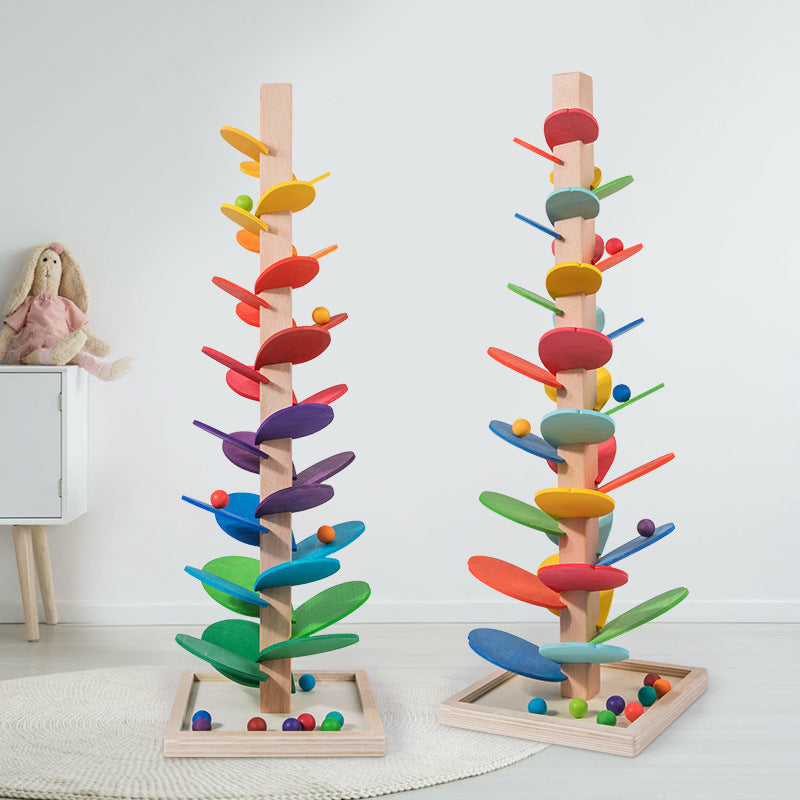 "Bunter Montessori Regenbogen-Murmel-Holzturm, pädagogisch für Kinder, fördert motorische Fähigkeiten und visuelle Wahrnehmun