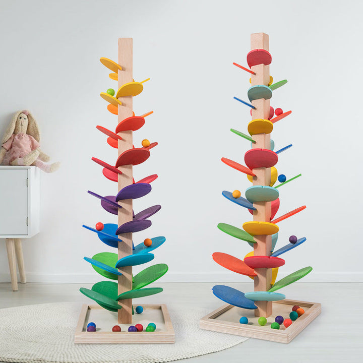"Bunter Montessori Regenbogen-Murmel-Holzturm, pädagogisch für Kinder, fördert motorische Fähigkeiten und visuelle Wahrnehmun