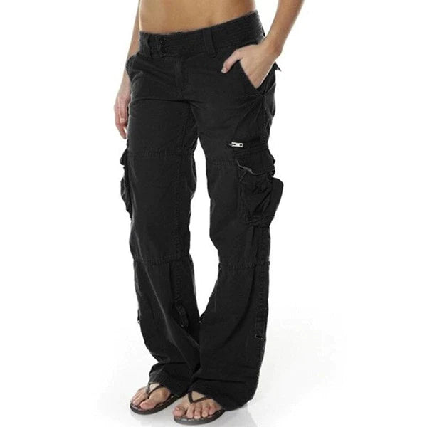 "Cargohose für Damen mit praktischen Taschen, robustes Material, dehnbarer Bund, lockerer Schnitt, stilvoll & komfortabel"