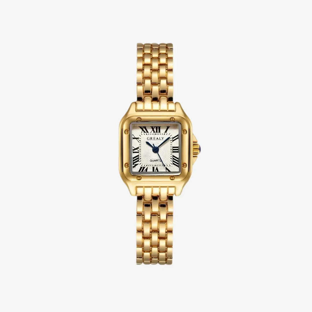 "Damen Armbanduhr aus 18k Gold, elegantes Design, präzises Quarzwerk, luxuriöses Schmuckstück, zeitlose Eleganz"