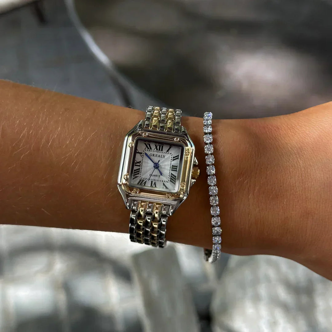 "Damen Armbanduhr aus 18k Gold, elegantes Design, präzises Quarzwerk, luxuriöses Schmuckstück, zeitlose Eleganz"