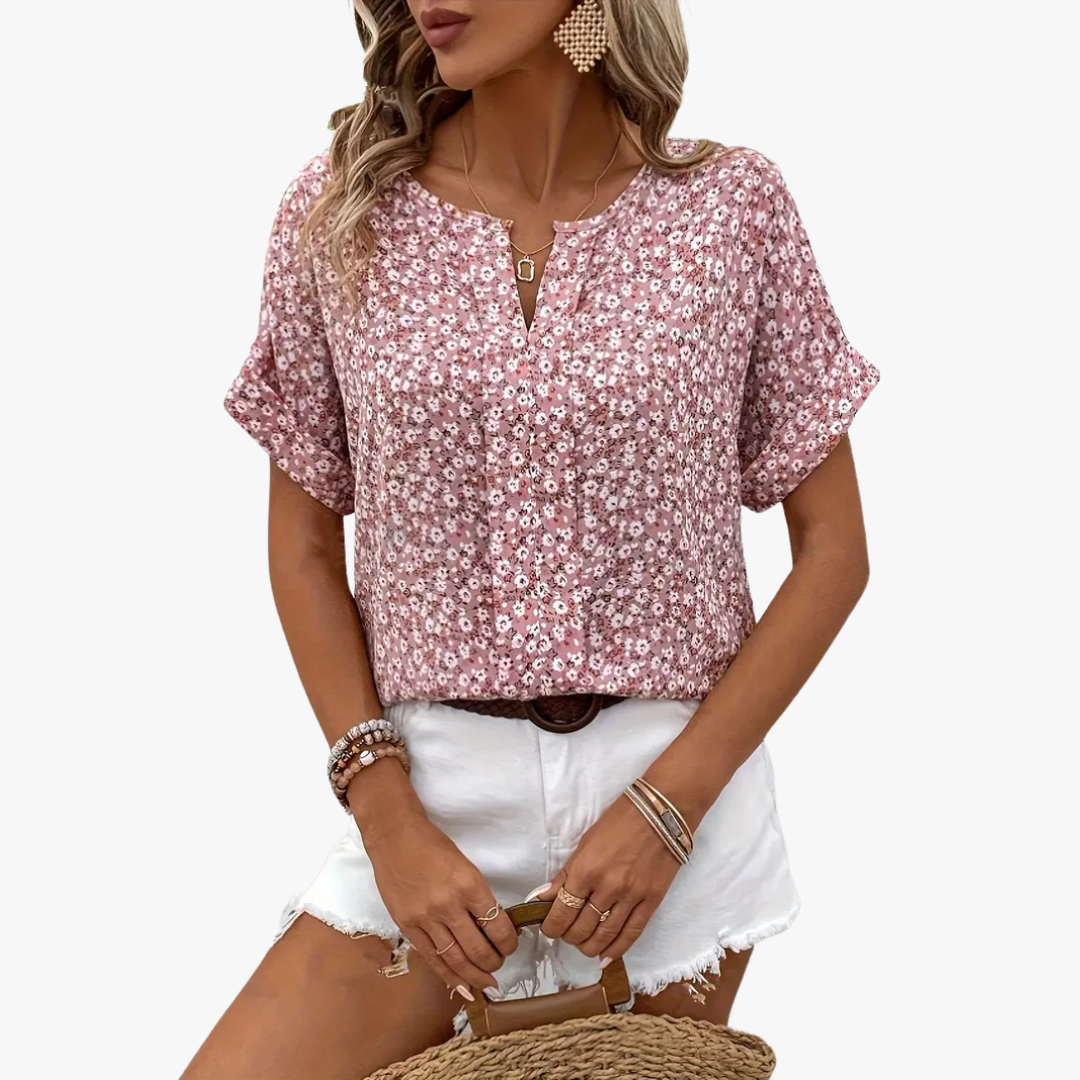 "Damen Bluse mit Blumendruck, vintage Stil, elegante Passform, weicher Stoff, perfekt für Büro oder besondere Anlässe."