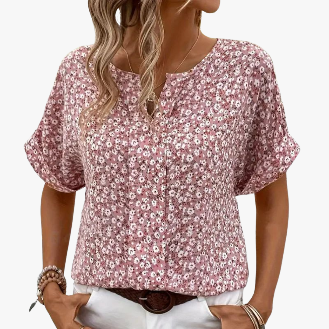 "Damen Bluse mit Blumendruck, vintage Stil, elegante Passform, weicher Stoff, perfekt für Büro oder besondere Anlässe."