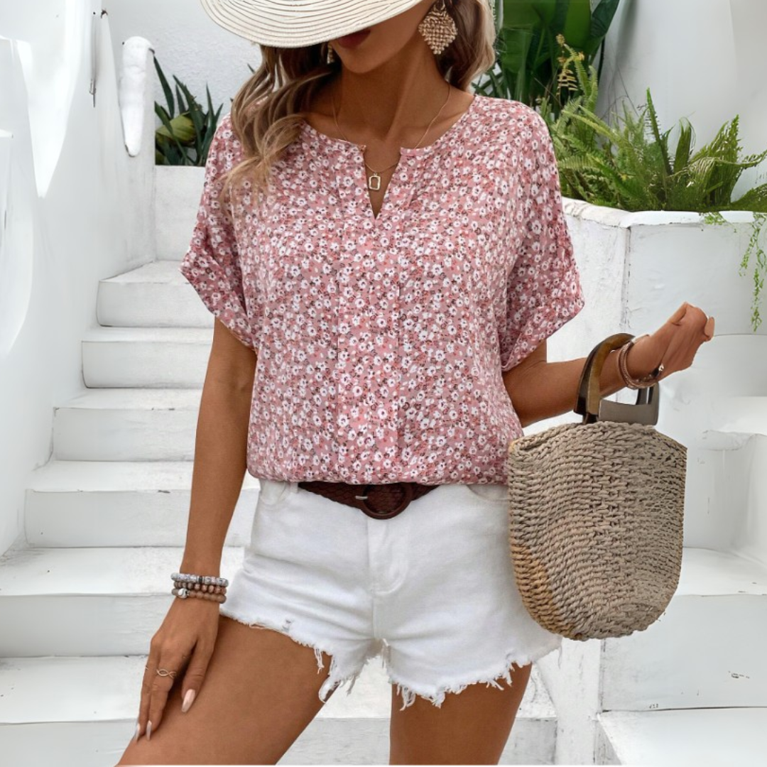 "Damen Bluse mit Blumendruck, vintage Stil, elegante Passform, weicher Stoff, perfekt für Büro oder besondere Anlässe."