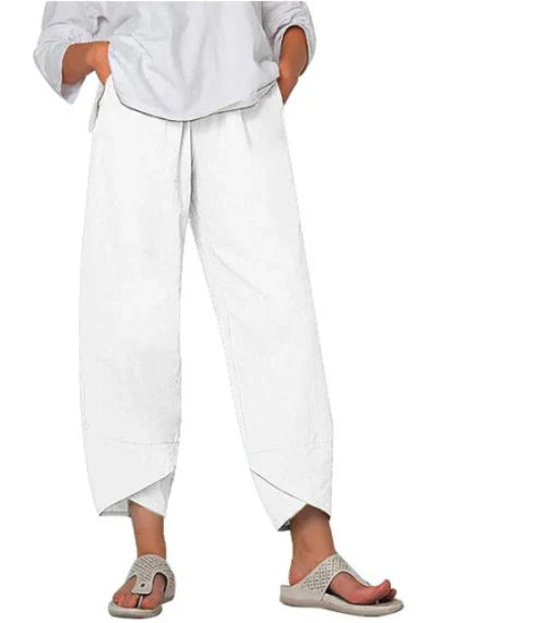 "Damen Cropped-Hose, leicht und luftig, stilvolle beige Farbe, ideal für Sommer, verkürzter Schnitt für maximalen Komfort."