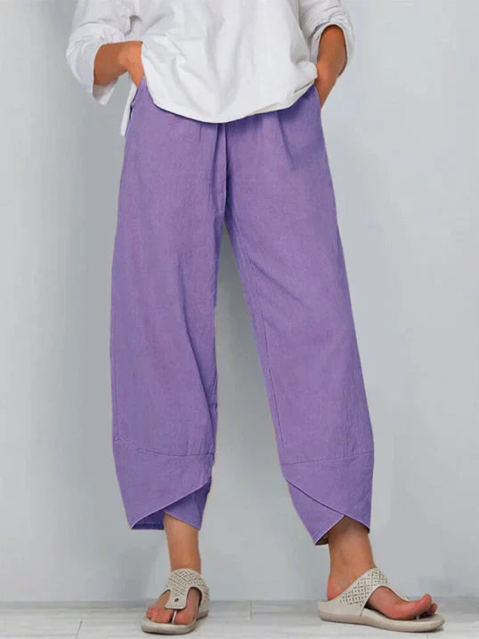 "Damen Cropped-Hose, leicht und luftig, stilvolle beige Farbe, ideal für Sommer, verkürzter Schnitt für maximalen Komfort."