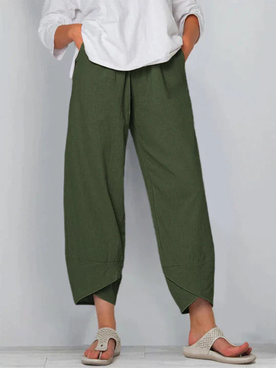 "Damen Cropped-Hose, leicht und luftig, stilvolle beige Farbe, ideal für Sommer, verkürzter Schnitt für maximalen Komfort."