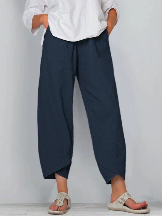 "Damen Cropped-Hose, leicht und luftig, stilvolle beige Farbe, ideal für Sommer, verkürzter Schnitt für maximalen Komfort."
