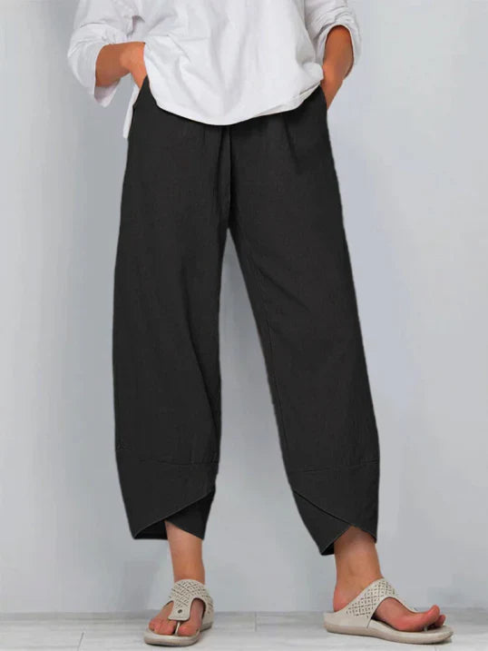 "Damen Cropped-Hose, leicht und luftig, stilvolle beige Farbe, ideal für Sommer, verkürzter Schnitt für maximalen Komfort."