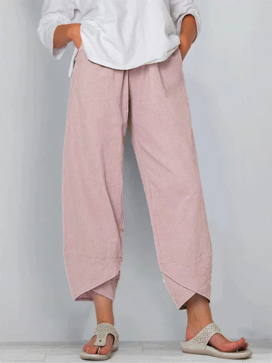 "Damen Cropped-Hose, leicht und luftig, stilvolle beige Farbe, ideal für Sommer, verkürzter Schnitt für maximalen Komfort."