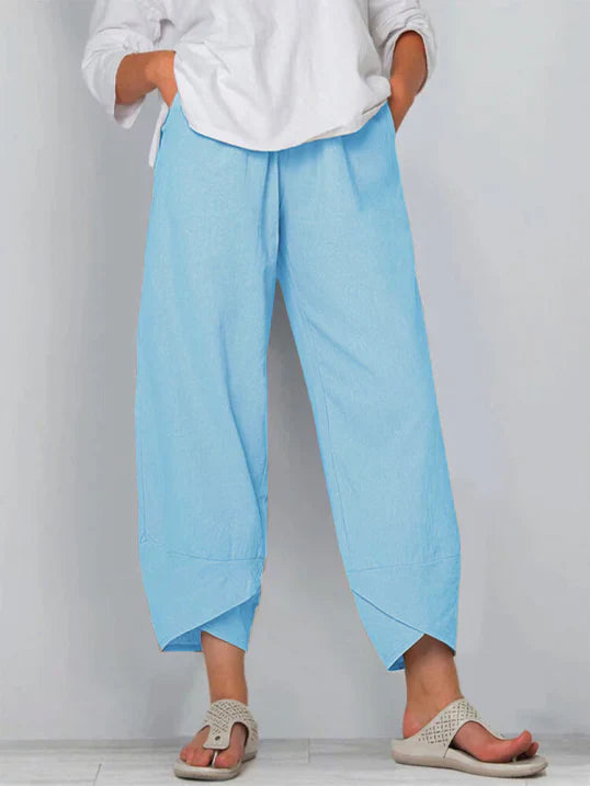 "Damen Cropped-Hose, leicht und luftig, stilvolle beige Farbe, ideal für Sommer, verkürzter Schnitt für maximalen Komfort."
