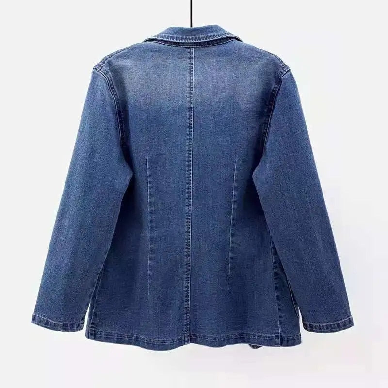 "Damen-Denim-Blazer, eleganter Jeansblazer, taillierte Passform, modischer Casual-Look, blau, bequem, vielseitig kombinierbar
