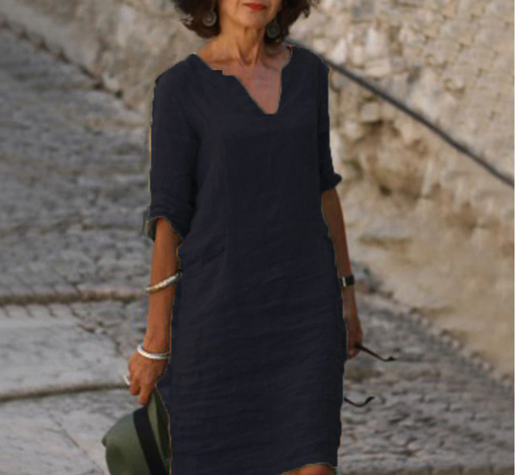 "Damen Dreiviertelärmelkleid, elegant, anpassbar, komfortabel, klassisches Design, modische Farben, vielseitig tragbar"