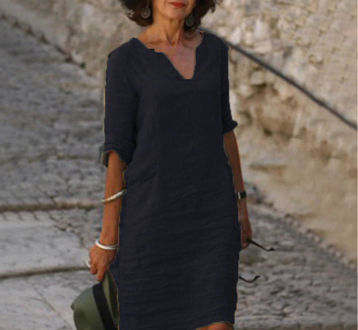 "Damen Dreiviertelärmelkleid, elegant, anpassbar, komfortabel, klassisches Design, modische Farben, vielseitig tragbar"