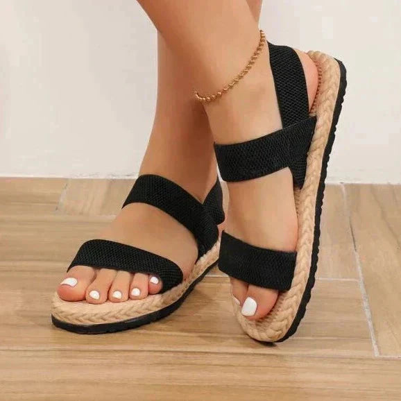 "Damen-Espadrille-Sandalen mit geflochtenen Riemen, weichen Stoffen und gepolsterter Innensohle für Komfort und Stil."