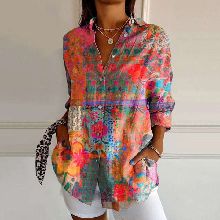 "Damen Hemd mit floralem Muster, elegante Bluse mit langen Ärmeln, leichtes Material, stilvoll und komfortabel."