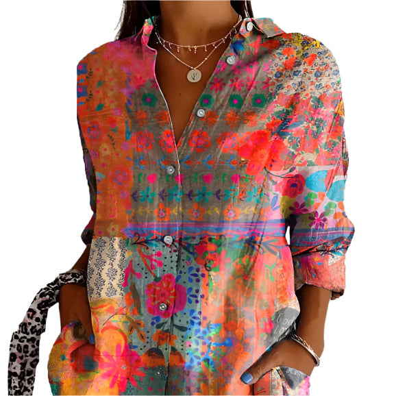 "Damen Hemd mit floralem Muster, elegante Bluse mit langen Ärmeln, leichtes Material, stilvoll und komfortabel."