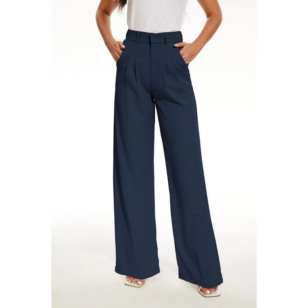 "Damen hochtaillierte weite Hose, lässig, maximaler Komfort, elegante Silhouette, luftig-leichtes Material."