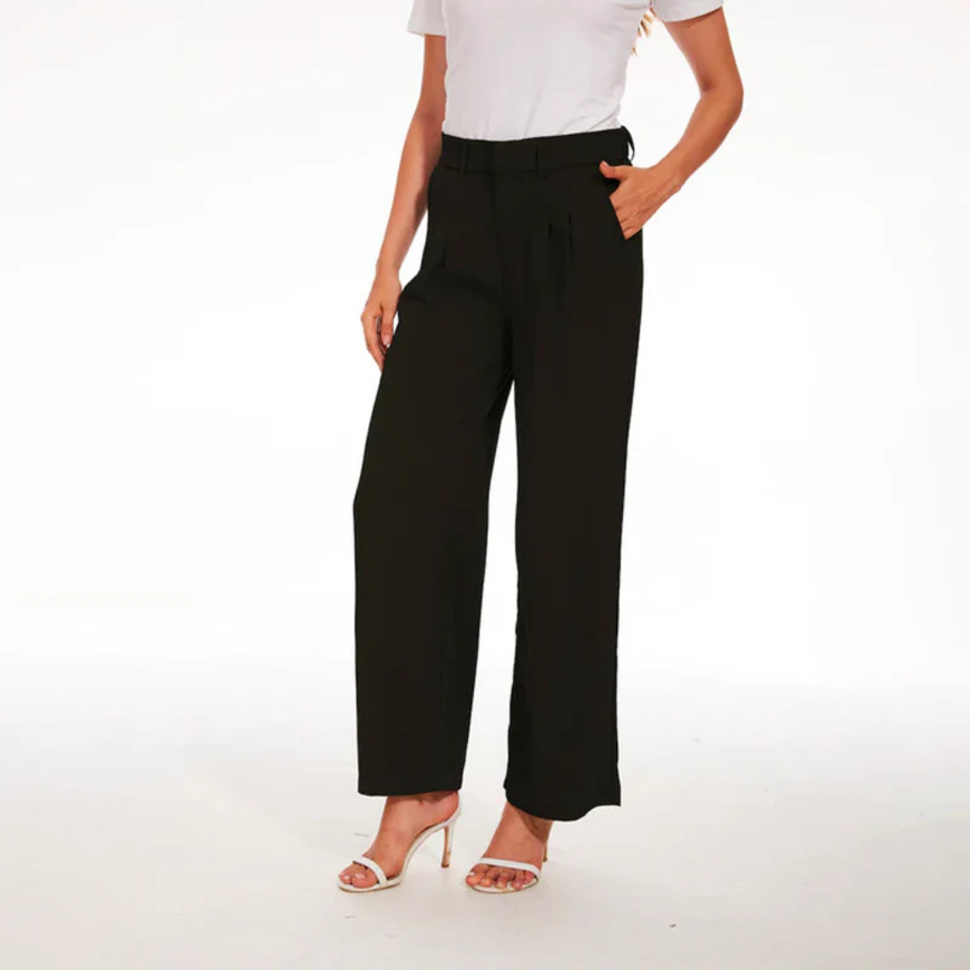 "Damen hochtaillierte weite Hose, lässig, maximaler Komfort, elegante Silhouette, luftig-leichtes Material."