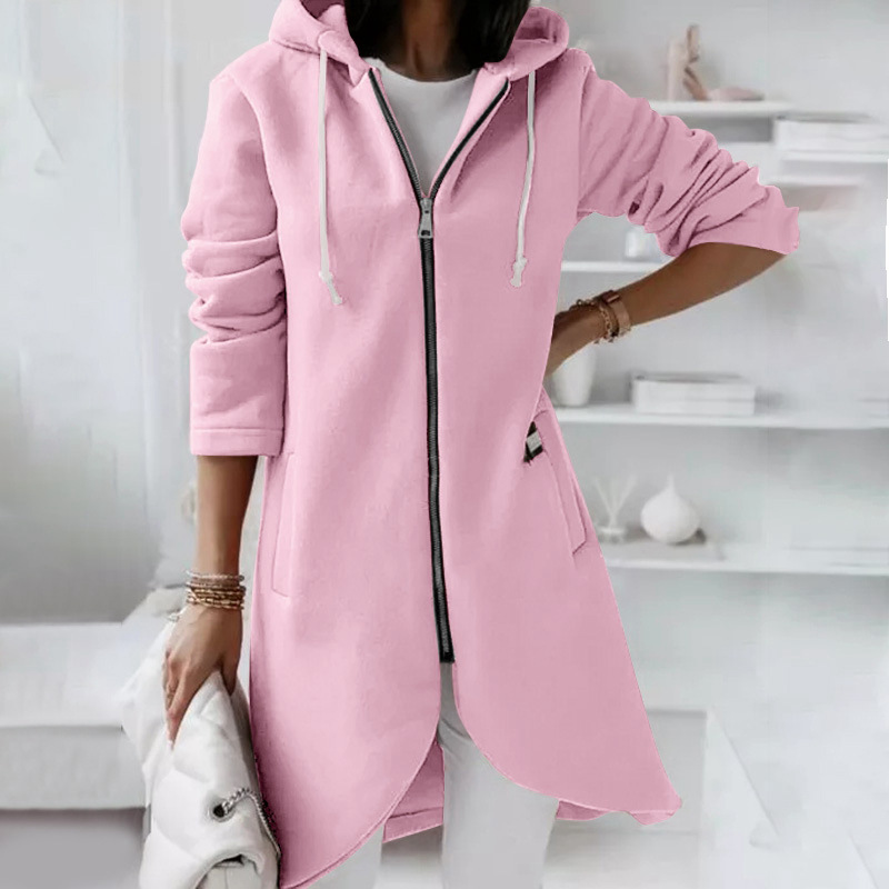 "Damen Hoodiejacke mit Reißverschluss, sportlicher Look, Kapuze, große Taschen, ideal für Alltag, bequemer Tragekomfort."