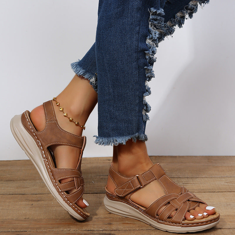 "Damen Klettverschluss-Sandalen, orthopädisch, braun-schwarz, bequem, stylisch, für Komfort und Eleganz, individuell anpassba