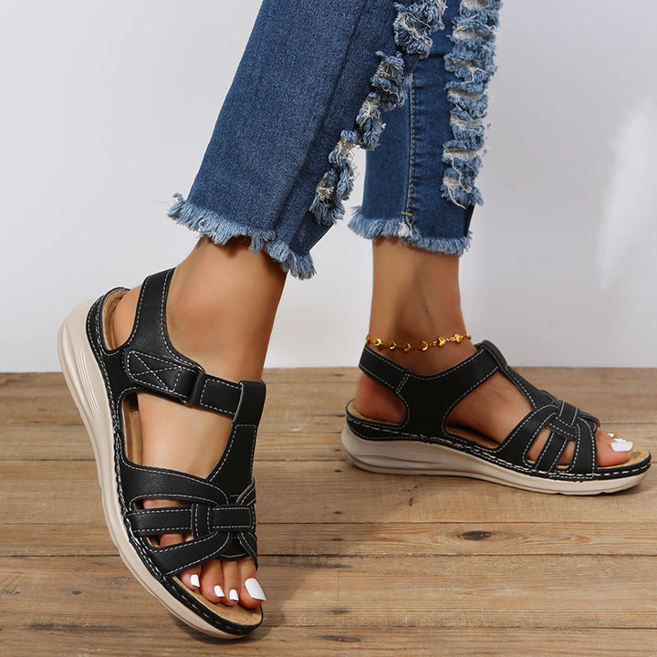 "Damen Klettverschluss-Sandalen, orthopädisch, braun-schwarz, bequem, stylisch, für Komfort und Eleganz, individuell anpassba