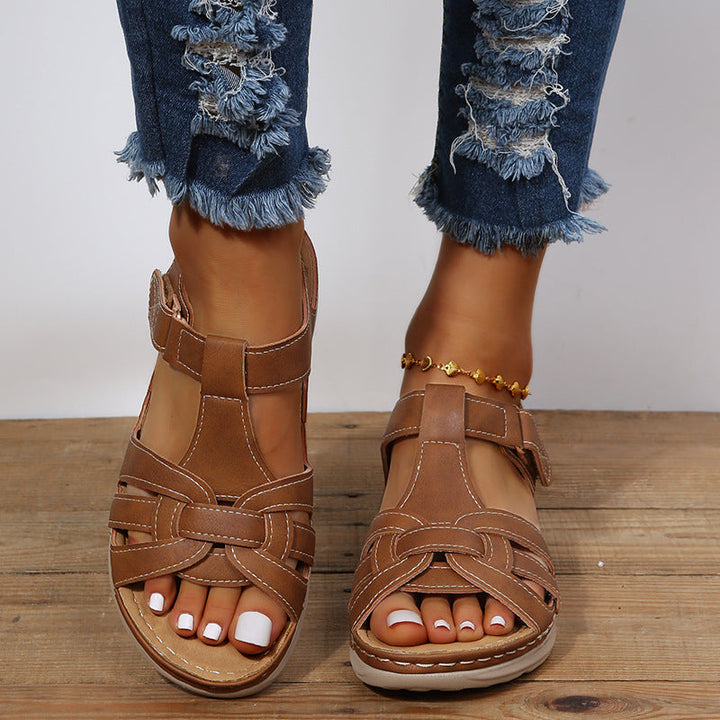 "Damen Klettverschluss-Sandalen, orthopädisch, braun-schwarz, bequem, stylisch, für Komfort und Eleganz, individuell anpassba