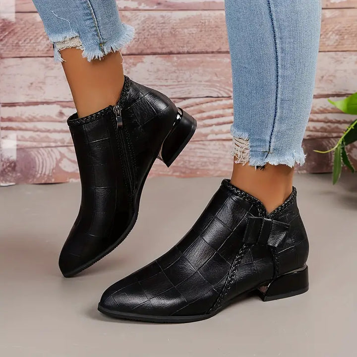 "Damen knöchelhohe Schuhe, niedriger Absatz, elegantes Design, schwarz, bequem für Alltag und Events"