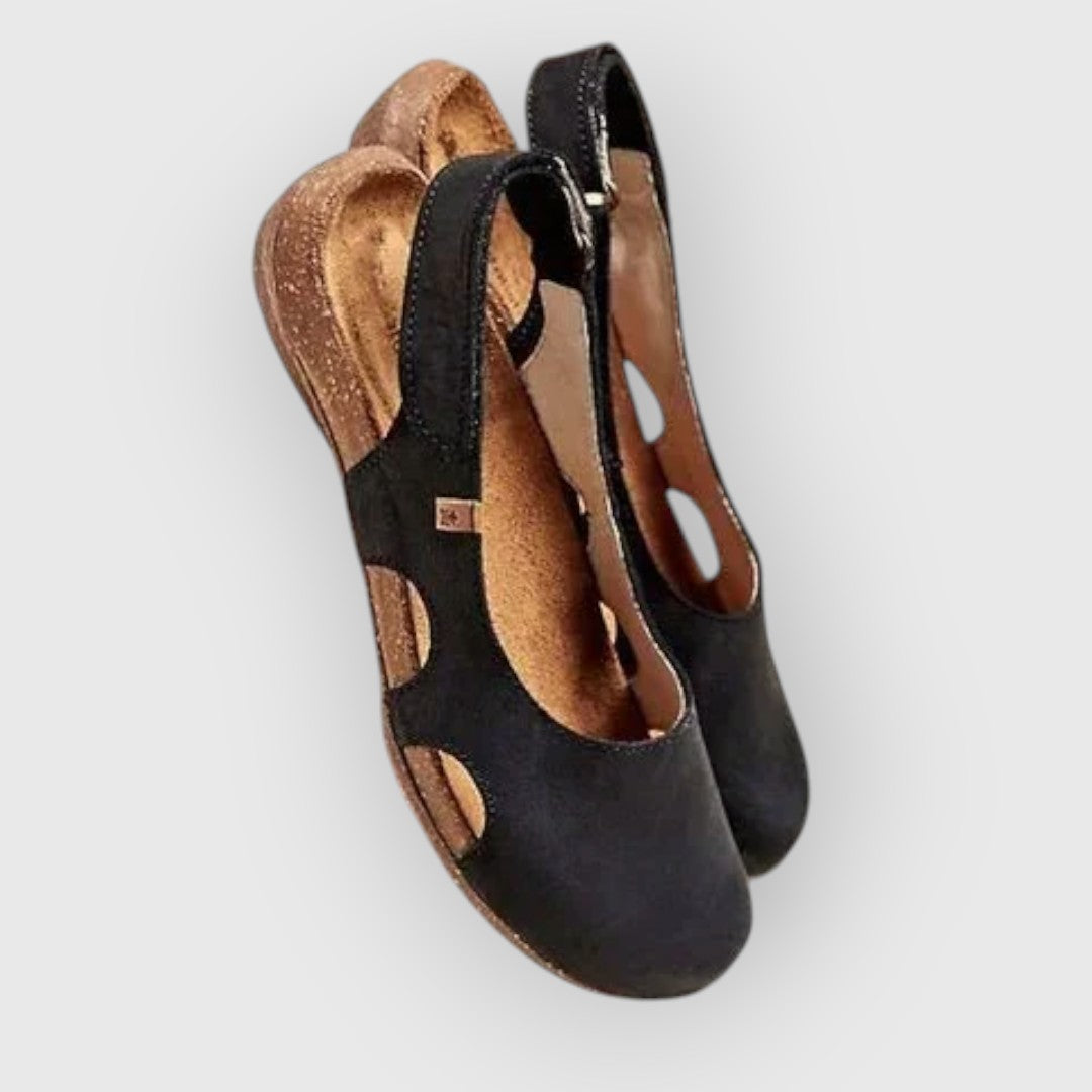 "Damen Komfortsandalen, ergonomisch, in Aprikose, Dunkelgrau, Orange, Schwarz. Orthopädisch, verstellbare Riemen, EVA-Sohle."