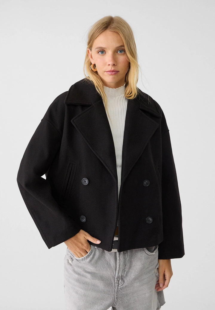 "Damen kurze Jacke Doppelbrust mit elegantem Schnitt, hochwertige Verarbeitung, ideal für vielfältige Gelegenheiten."