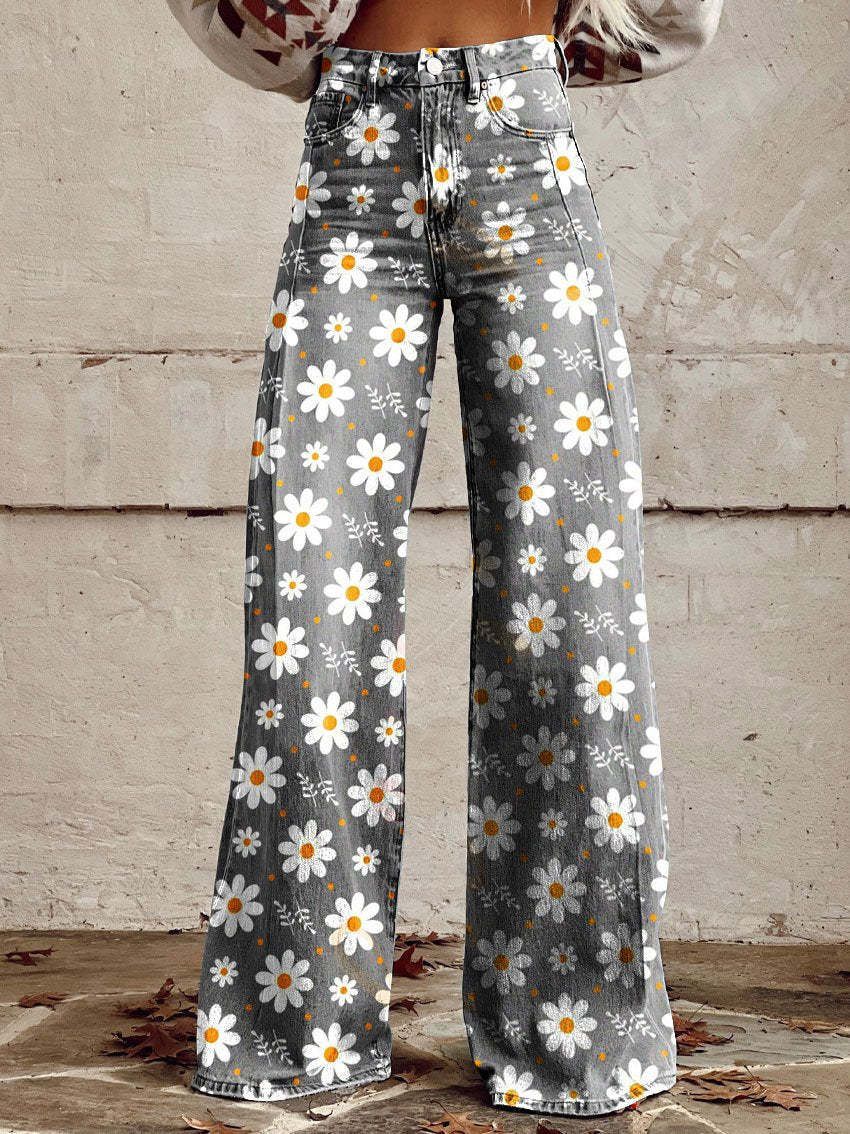 "Damen lange Denim Hose, lockere Passform, atmungsaktiv, einzigartiges Design, perfekt für Sommer, vielseitiger Stil."
