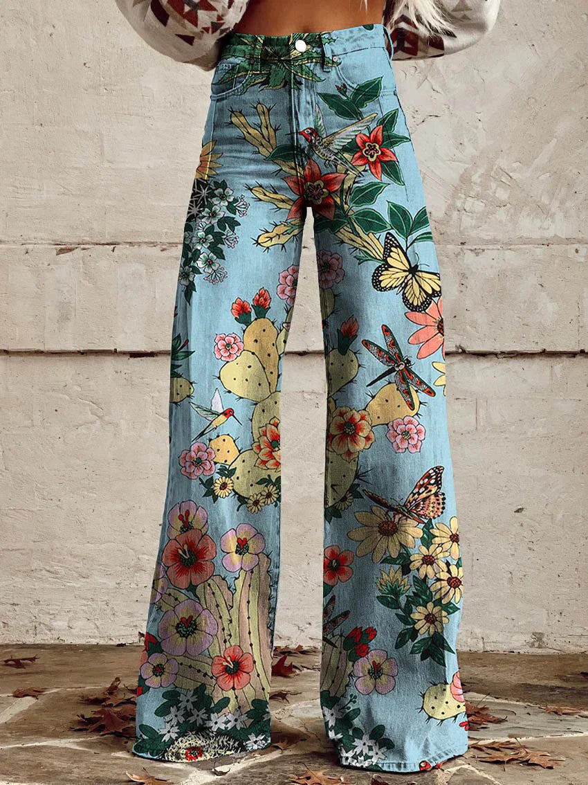 "Damen lange Denim Hose, lockere Passform, atmungsaktiv, einzigartiges Design, perfekt für Sommer, vielseitiger Stil."