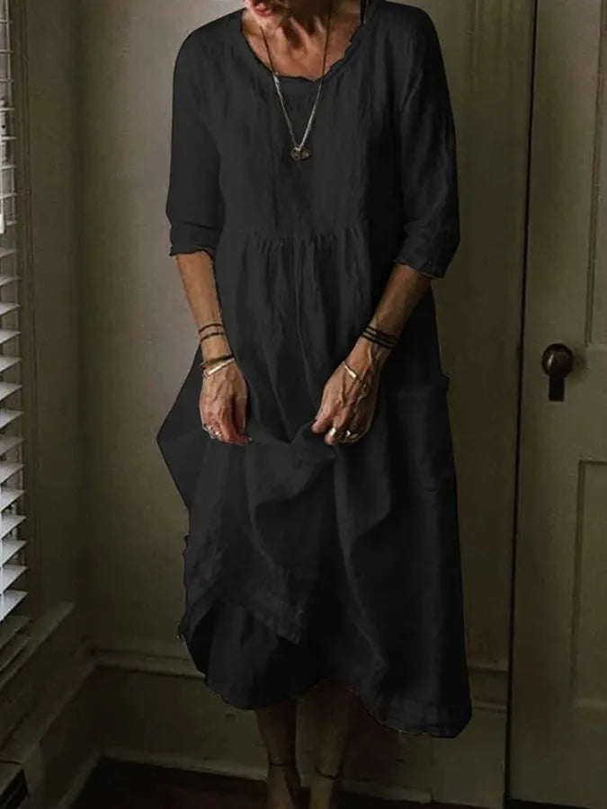 "Damen Leinenkleid, leicht und elegant, ideal für Sommer; stilvolles Design, atmungsaktiver Stoff, perfekt für warme Tage."