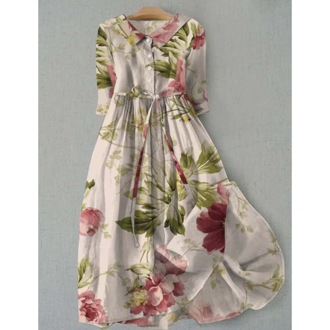 "Damen Maxi Kleid Vintage mit Blumenmuster, elegante Länge, fließender Stoff, romantische Note, zeitlose Eleganz."