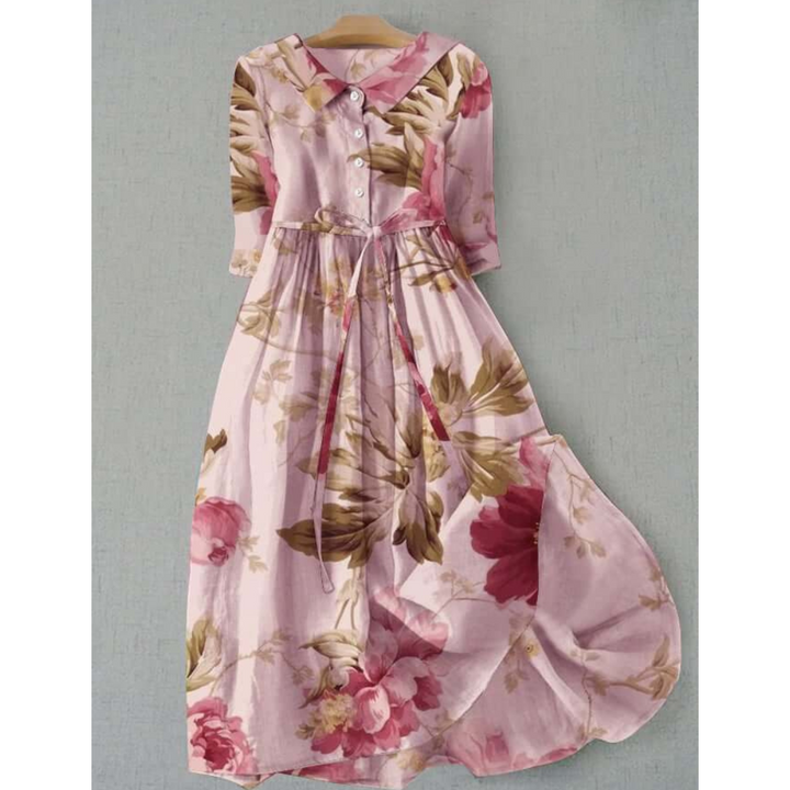 "Damen Maxi Kleid Vintage mit Blumenmuster, elegante Länge, fließender Stoff, romantische Note, zeitlose Eleganz."