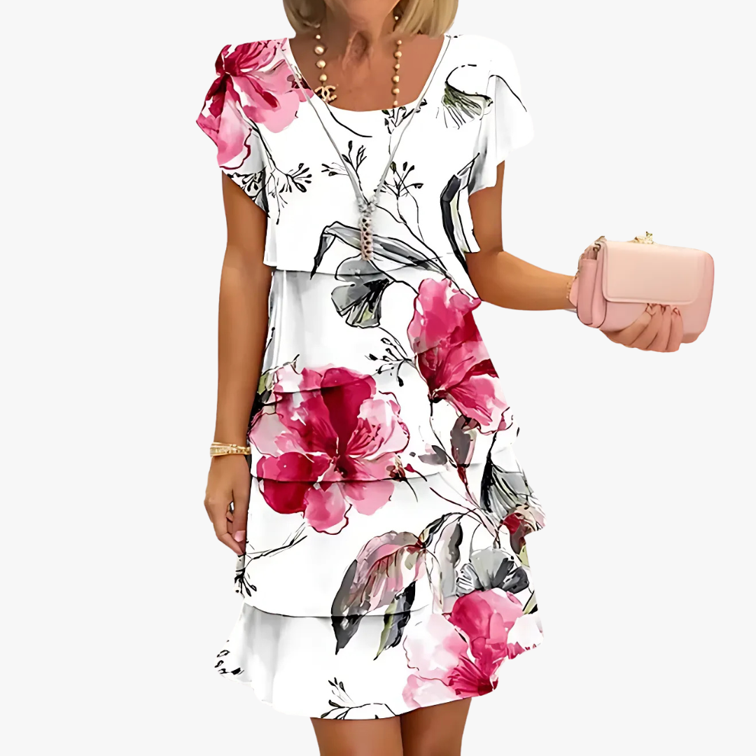 "Damen Maxikleid mit Blumenmuster, elegante bodenlange Silhouette, fließend und femininer Stil, perfekte Passform."