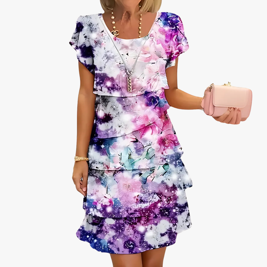 "Damen Maxikleid mit Blumenmuster, elegante bodenlange Silhouette, fließend und femininer Stil, perfekte Passform."