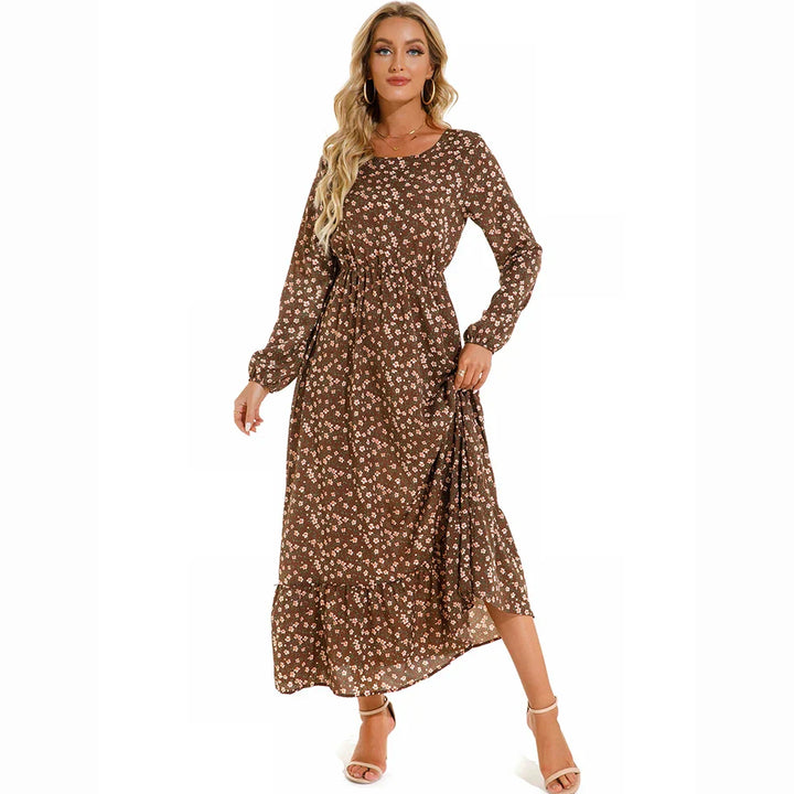 "Damen Maxikleid mit Blumenmuster im Boho-Stil, langärmelig, fließender Schnitt, ideal für Sommer, feminines Design"