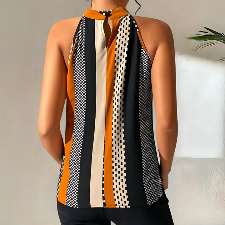 "Damen Neckholder-Top mit Polka Dots, lässig elegant, weiß, gepunktet, ideal für Sommer, vielseitig kombinierbar."