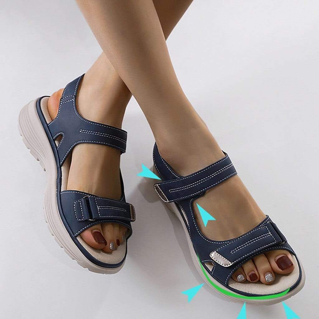 "Damen orthopädische Sandalen, beige, mit verstellbaren Riemen und Plateau-Design für Komfort und Stil."