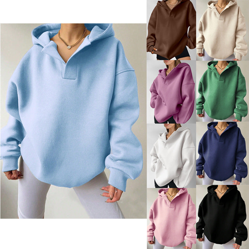 "Damen Oversized Hoodie mit modernem Kragen, lässiger Passform und weichem Baumwollmix, ideal für modische Looks."