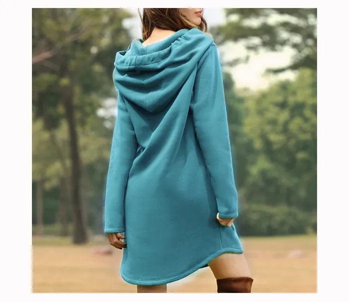 "Damen Pulloverkleid mit Kapuze, elegantes Design, ideal für Winter, lange Ärmel, vielseitig kombinierbar, gemütlicher Look"
