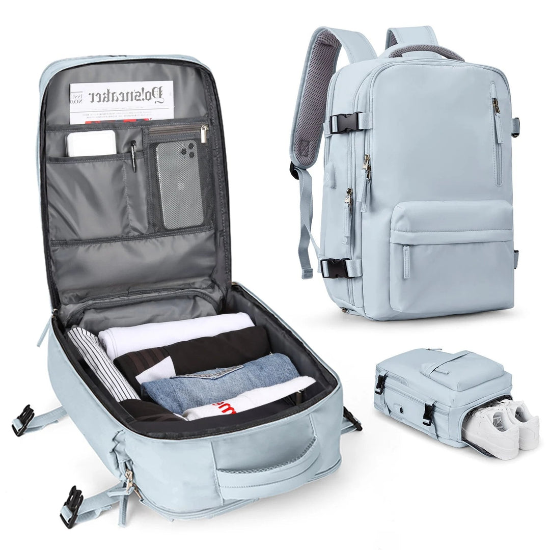 "Damen Reise-Rucksack, wasserdicht, mit USB-Anschluss, Anti-Diebstahl-Fach, stilvolles Design, in Schwarz"