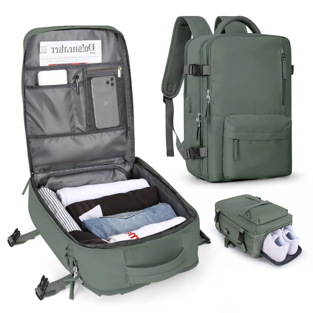 "Damen Reise-Rucksack, wasserdicht, mit USB-Anschluss, Anti-Diebstahl-Fach, stilvolles Design, in Schwarz"