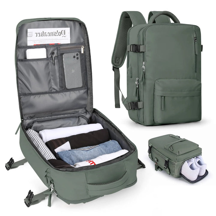 "Damen Reise-Rucksack, wasserdicht, mit USB-Anschluss, Anti-Diebstahl-Fach, stilvolles Design, in Schwarz"